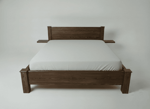 Borovicová postel s poličky s vestavěnou zásuvkou, nátěr pigmentovaný olej Adler. Rozměr 160x200 cm. Cena od 30 000 kč